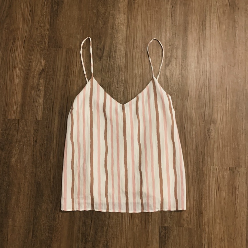 Flowy white pink stripped tank with back detail